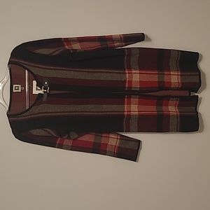 ANNE KLEIN "Fire Red Combo" Long Sweater Coat Medium NWT